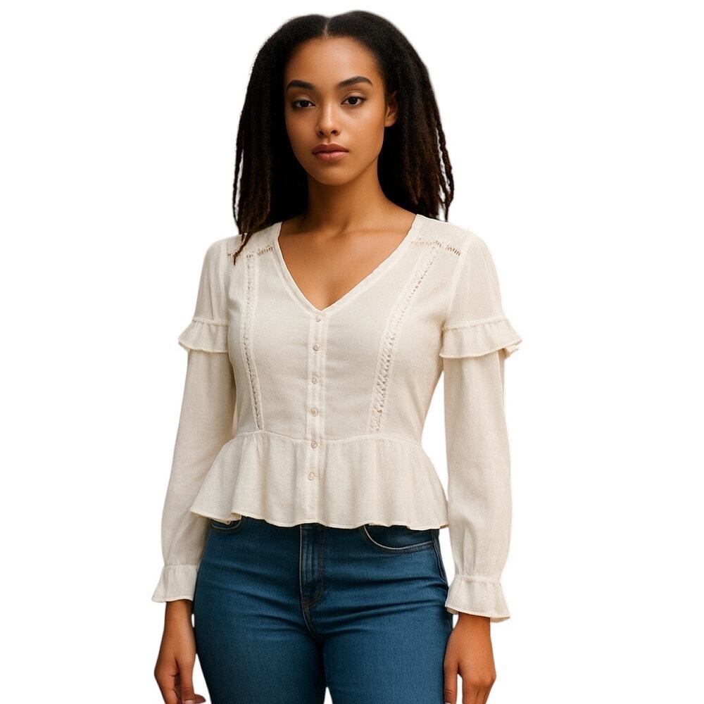 Band of Gypsies BOG Collective Womens Shirt XS Blouse Boho Peplum Ruffles NWT